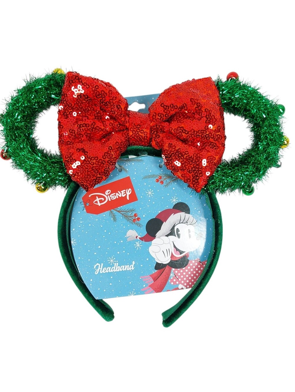 Disney Minnie Mouse Christmas Holiday Ears Headband Kid's Jingle Bells NEW